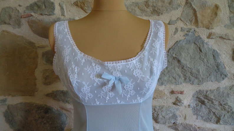 Blue dress slip with white lace size FR44 UK12 US8