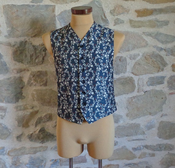 Kenzo blue silk vest, size large French designer v