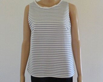 60s sleeveless gray and white striped top