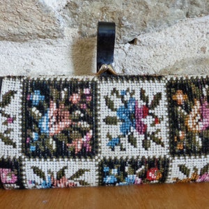 Cartera de tapicería, bolso petitpoint de la década de 1970