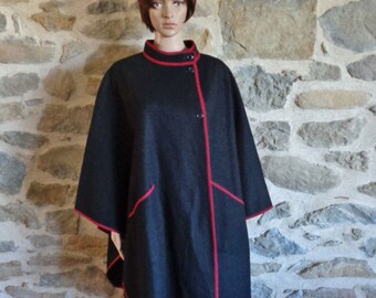 Black wool cape, long poncho, made in Greece
