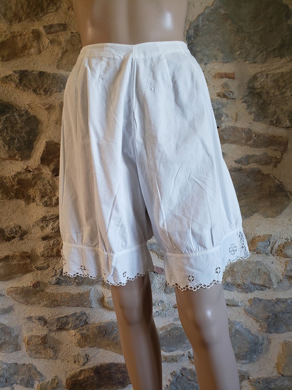 Short hand made bloomers with cutwork lace trim, … - image 1