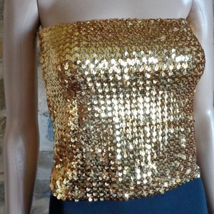 Gold Sequined Boob Tube, Original 1970&#39;s Boob Tube, Vintage Crop Top