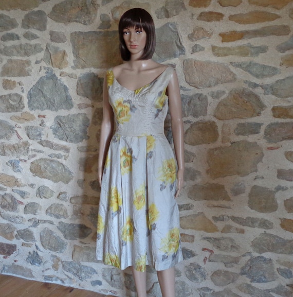 grey dress with yellow flowers