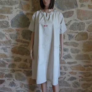 Antique linen nightdress with monogram AD, unworn French chemise, rustic country charm