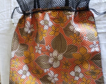 Sac à provisions rétro à fleurs d’oranger des années 1960, sac supérieur à cordon, sac fourre-tout vintage inutilisé avec étiquettes