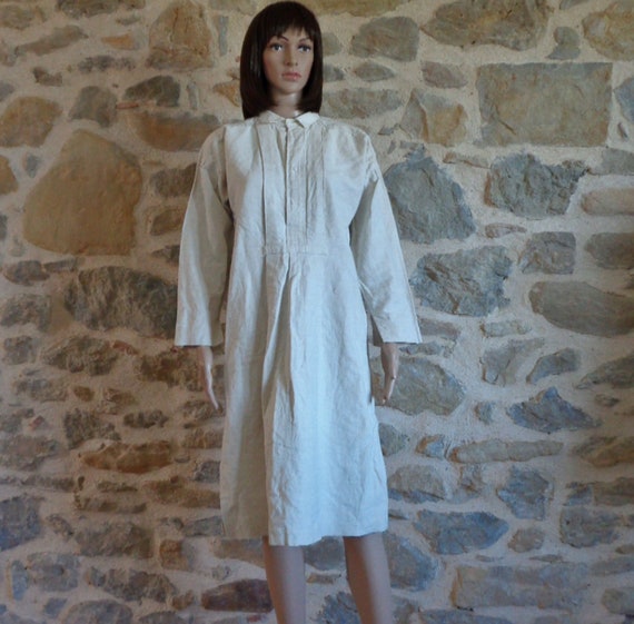 French mans smock, long white linen shirt or night