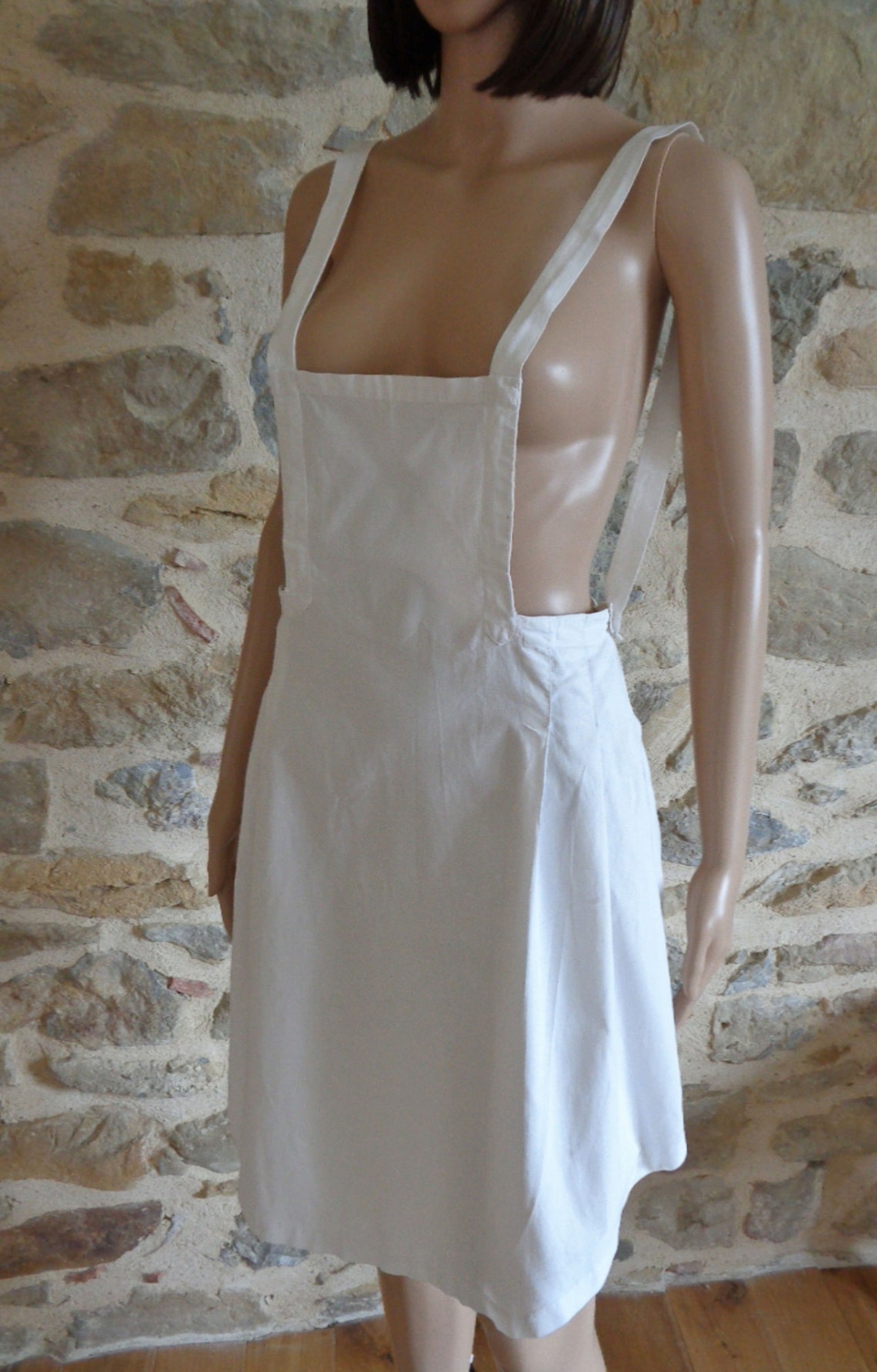 French Maid Apron Vintage White Cotton Bib Pinny | Etsy
