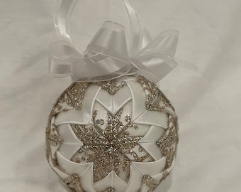 Gold & White Snowflake Quilted Christmas Ornament