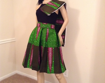 A line skirt,African dress,gele African skirt set,African fabric,girl skirt,dashiki fabric,kente skirt Skirt and head wrap set,women skirt