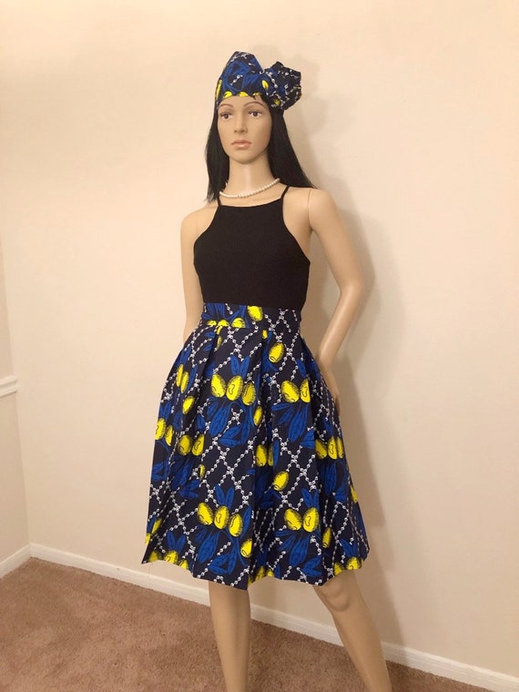 A line skirt,African dress,gele African skirt set,African fabric,girl skirt,dashiki fabric,kente skirt Skirt and head wrap set,women skirt