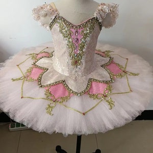 Fairy Doll - 02 Pink Gold Lace Platter Ballet Tutu Aurora Fairy YAGP