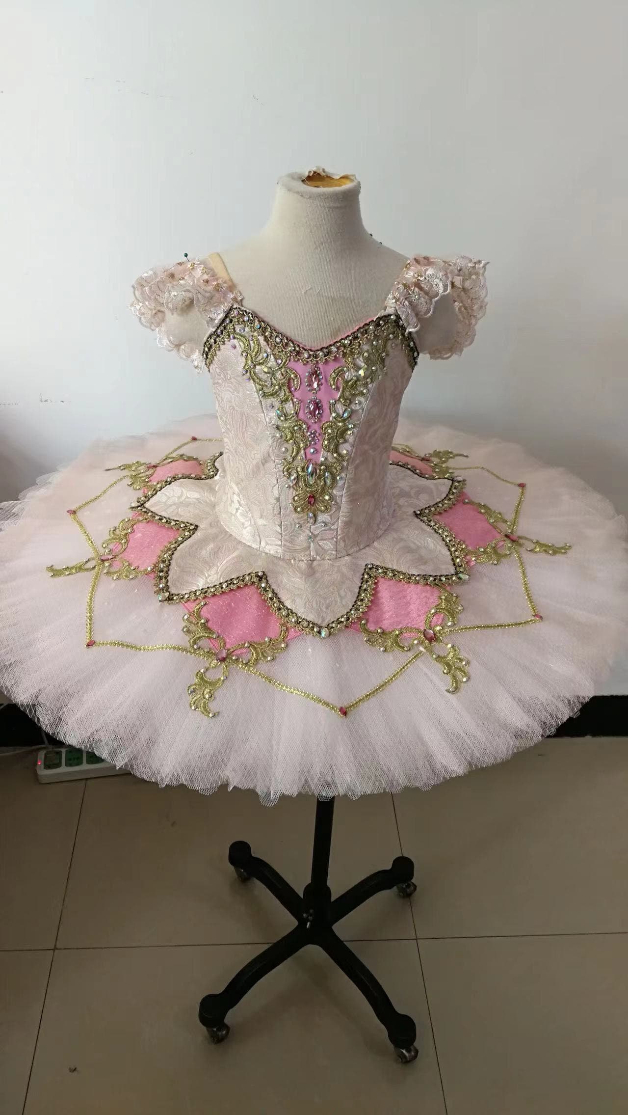 Fairy Doll - 02 Pink Gold Lace Platter Ballet Tutu Aurora Fairy