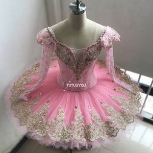 PK-007 Professional Pink Gold Lace Platter Ballet Tutu Aurora - Etsy