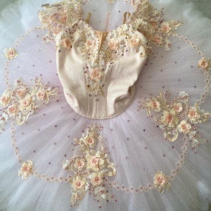PK-010 Professional Pink Gold Lace Platter Ballet Tutu Aurora Fairy YAGP