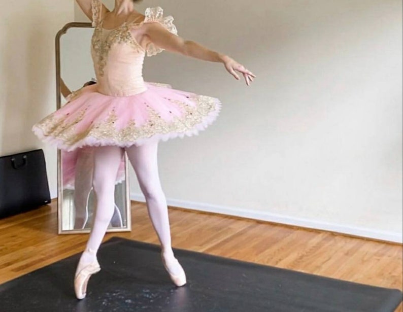 PK-005 Professional Pink Gold Lace Platter Ballet Tutu Aurora Fairy YAGP image 5