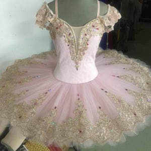 PK-005 Professional Pink Gold Lace Platter Ballet Tutu Aurora Fairy YAGP image 1