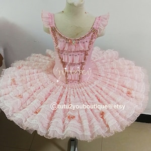 Fairy Doll Professional Pink Gold Lace Platter Ballet Tutu Aurora Fairy YAGP