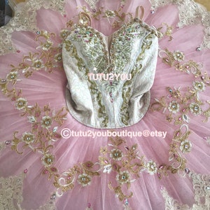 PK-009 Professional Pink Gold Lace Platter Ballet Tutu YAGP