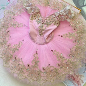 PK-005 Professional Pink Gold Lace Platter Ballet Tutu Aurora Fairy YAGP image 6