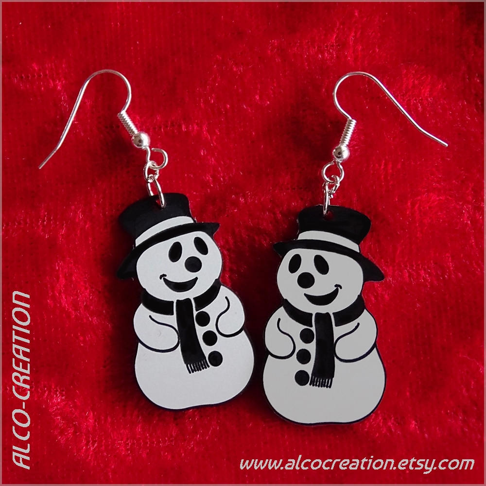 Boucles D'Oreilles Bonhomme De Neige - Perles D'Imitation - Bijou De Noël Pour Femme & Enfant - Cadeau Festif