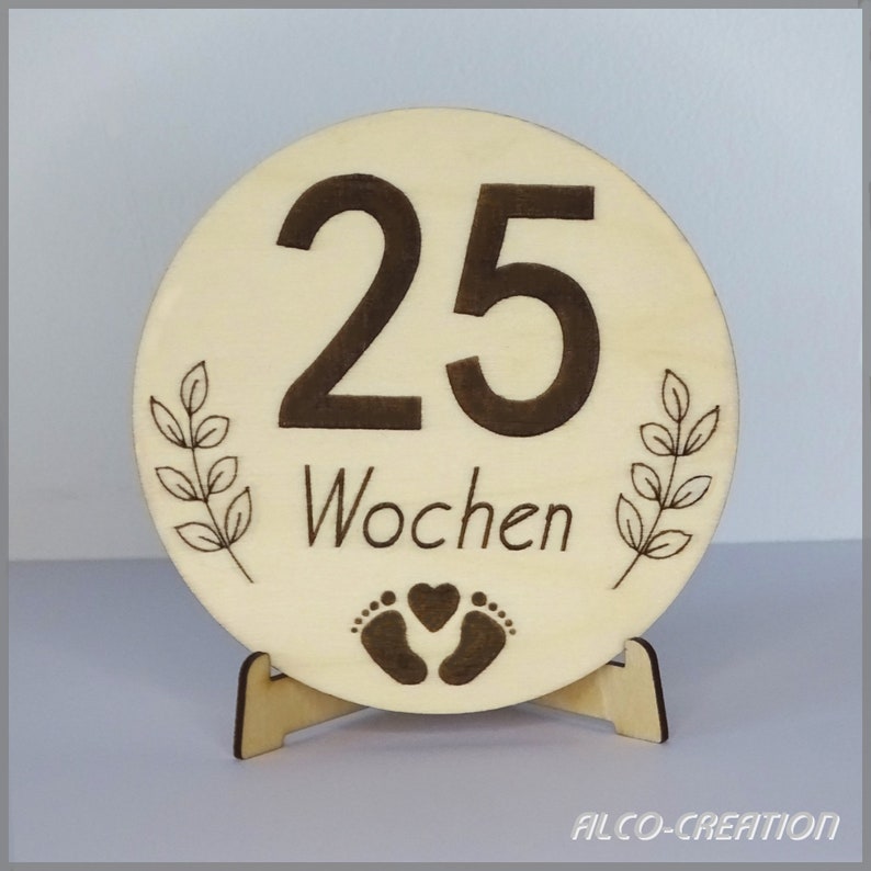 Wooden pregnancy or baby birthday card DE - Wochen