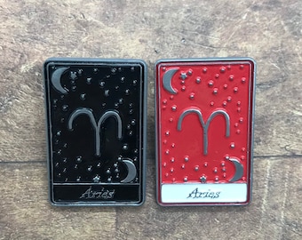 Aries | Tarot Horoscope Cards | Colours And Black and White | Star Sign, Moon, Stars | Stocking Filler Gift | Lapel Pin, Badge |