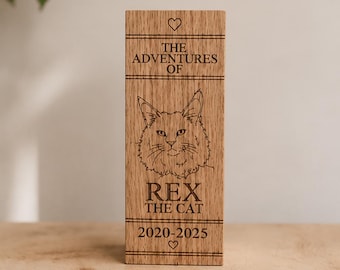 Personalised Oak Pet Memorial Bookends | Custom Cat Dog Remembrance Keepsake