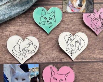 Custom Pet Portrait Enamel Pin, Engraved Line Art, Personalised Cat or Dog Keepsake Gift