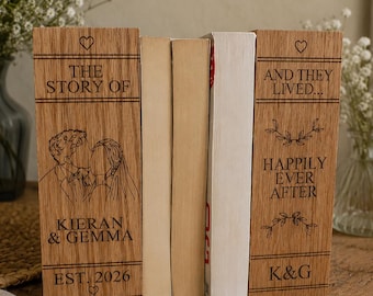Serre-livres de mariage personnalisés en chêne massif avec portrait | Serre-livres gravés sur mesure | Cadeau de mariage unique pour les mariés | Anniversaire