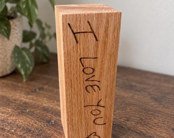 Personalised Handwriting Bookend, Custom Engraved Oak Bookend