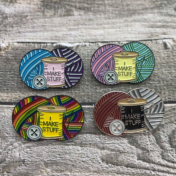 I Make Stuff Enamel Pin | Sewing, Knitting, Craft | Five Variations | Stocking Filler Gift | Lapel Pin, Badge |