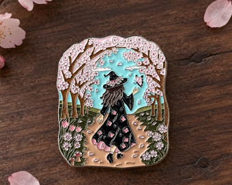 Cherry Blossom Spring Witch Enamel Pin |  Lapel Pin |