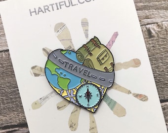 Travel Heart Inspired Enamel Pin | Wanderlust, Backpacking |  Gift | Lapel Pin, Badge |  Gift