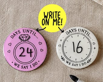 Wedding Countdown Enamel Pin – Custom Engraved Reusable Whiteboard Calendar Pin – Days Until  Wedding