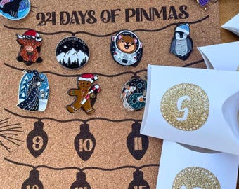 Custom Enamel Pin Advent Calendar with Optional Engraved Pinboard