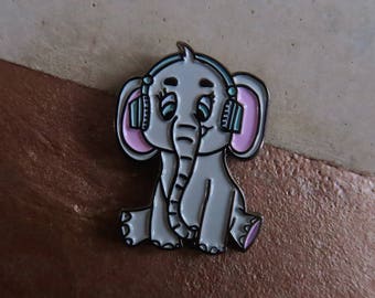 Cute Elephant Listening to Headphones Pin - Enamel Pin, Lapel Pin Badge