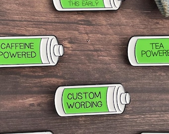 Customisable Engraved Battery Enamel Pin | Personalised, Powered By