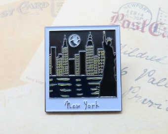 New York Skyline at Night  | USA Inspired | American Road Trip | Statue of Liberty |  Gift | Lapel Pin, Badge |Picture Frame