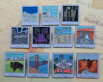 Set of 3-11 | 11 Different Locations | USA Photograph Enamel Pins | USA Inspired | Wanderlust | Gift | Lapel Pin, Badge |