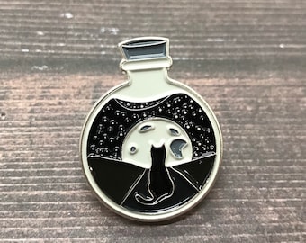 Cat Looking at Moon Potion Enaml Pin  Gift