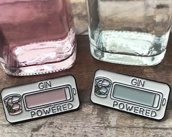 Gin & Pink Gin Powered Enamel Pin | Lapel Pin, Badge |  Gift