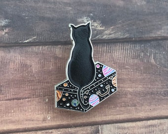 Space Cat with Suitcase Enamel Pin | Outer Space | Galaxy, Planets, Stars | Space Explorer | Lapel Pin, Badge |