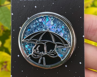 Moving Shaker Rainy Day Couple, Two People Umbrella Enamel Pin