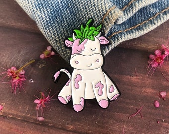 Strawberry Cow Enamel Pin | Gift | Lapel Pin, Badge |  Gift