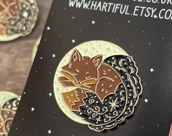 Celestial Fox Enamel Pin | Night Sky, Stars and Moon