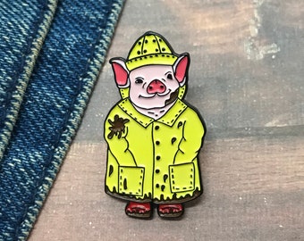Baby Pig in Rain Coat Enamel Pin |  Gift | Lapel Pin, Badge | Souwester  Gift