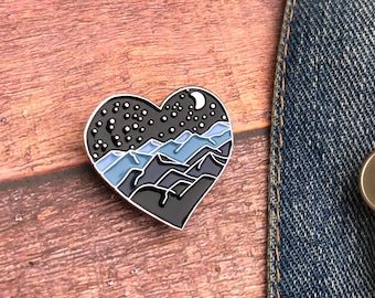 Mountains Heart Enamel Pin - Travel Brooch Badge|  Gift | Lapel Pin, Badge |  Gift
