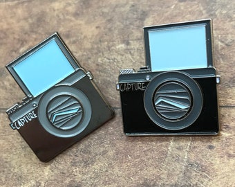 Two Styles | Vlogging Camera Enamel Pin | Camera gift Photographer, Vlogging, Film Maker | Stocking Filler Gift | Lapel Pin, Badge |