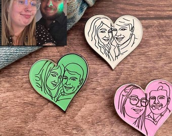 Custom Couple Portrait Enamel Pin - Line Art Engraved